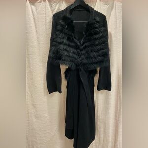 Ribnick Furs Long Black Fur SWEATER COAT CARDIGAN WITH BELT SZ L